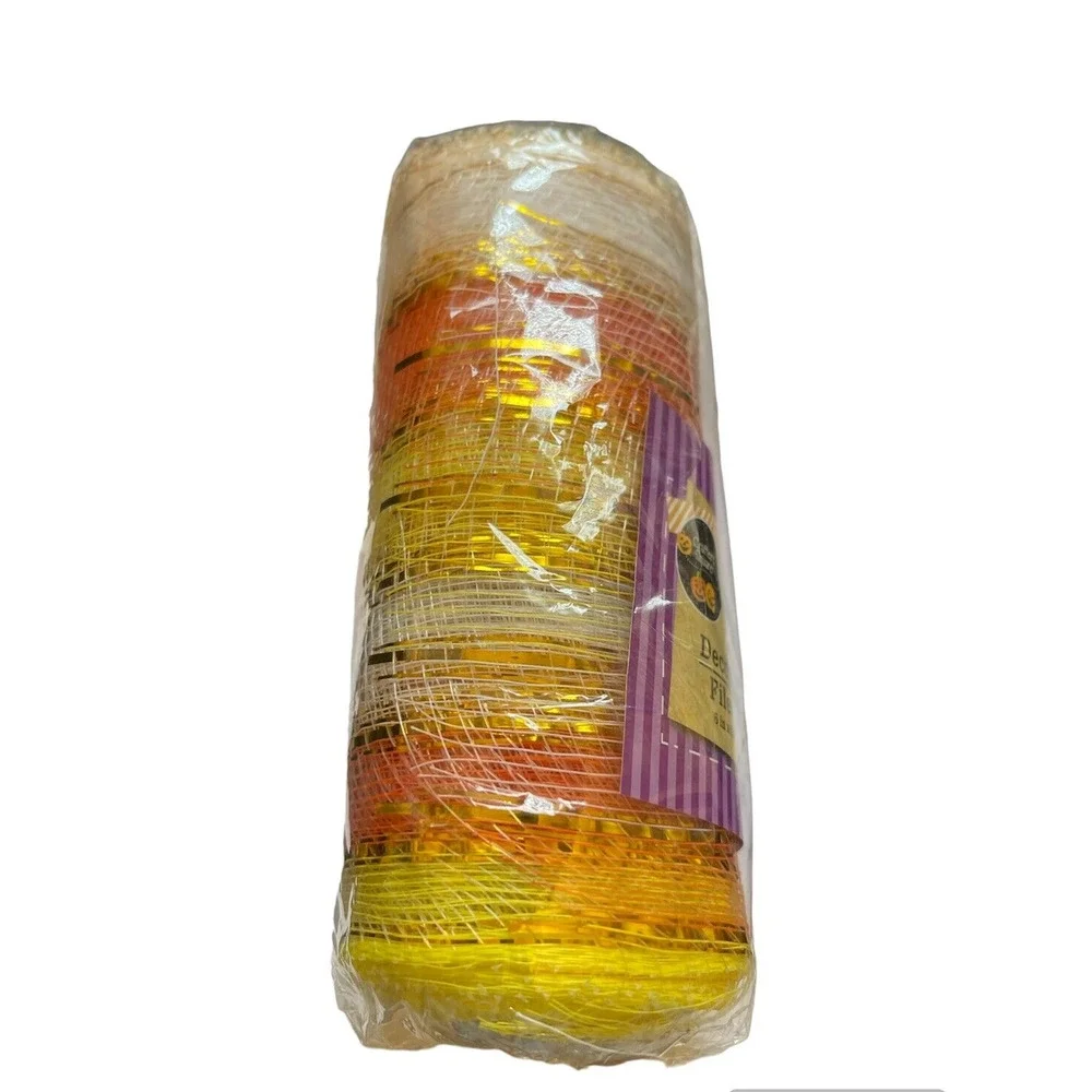Crafters Square Halloween Orange Yellow Decorative Mesh Ribbon 6 in.x 5 yd Roll